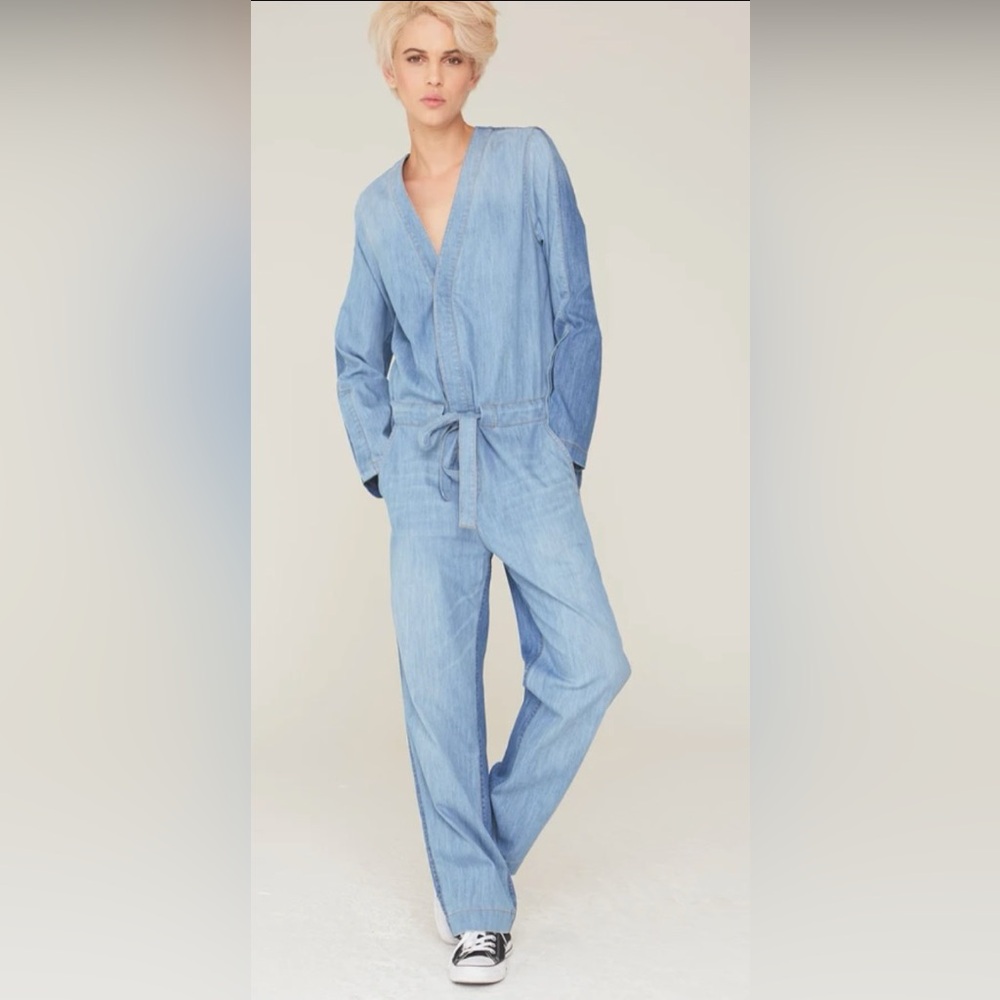 La Boheme Ethan Jumpsuit in Two Tone Stone Wash Indigo Denim NWT